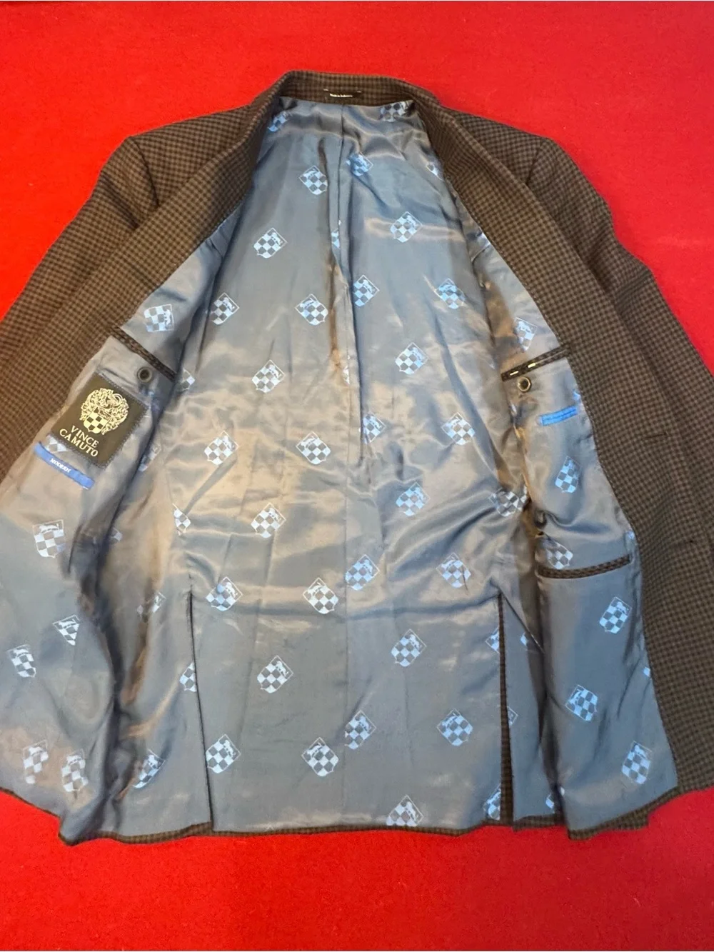Vince Camuto 100% Wool Men's Two-Button Houndstooth Blazer - Gray 42L